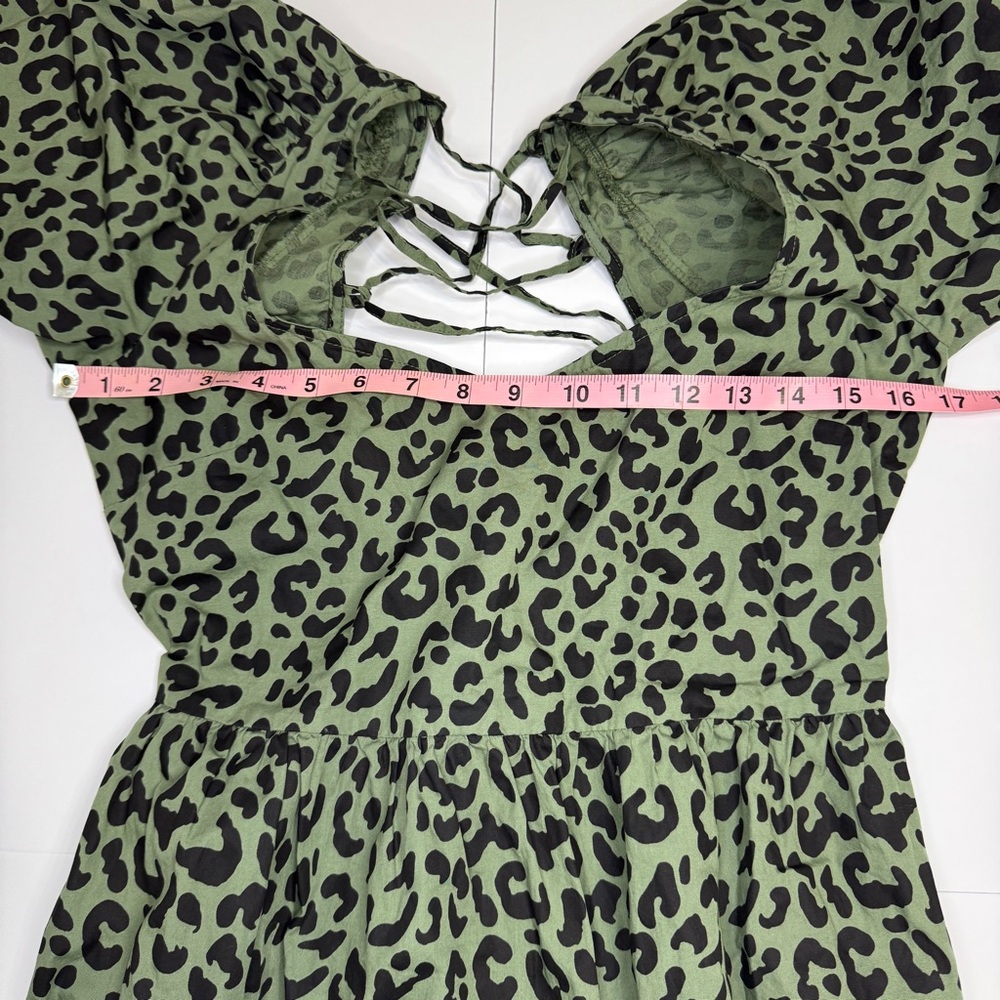 ASOS Green Leopard Print Puff Sleeve Midi Dress Size 4 NWT - Picture 5 of 9